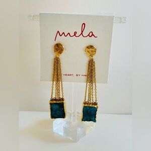 Mela Gold Chain Drop Earrings with Teal Stone